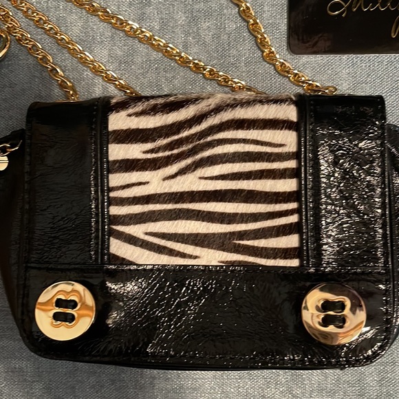 Authentic Milly black patent leather crossbody w zebra trim - Picture 2 of 6